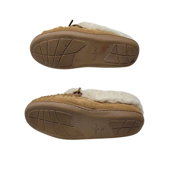 Minnetonka Womens Tan Suede Moccasin Slippers Sherpa Faux Fur Lining Sz 9 - Picture 9 of 10